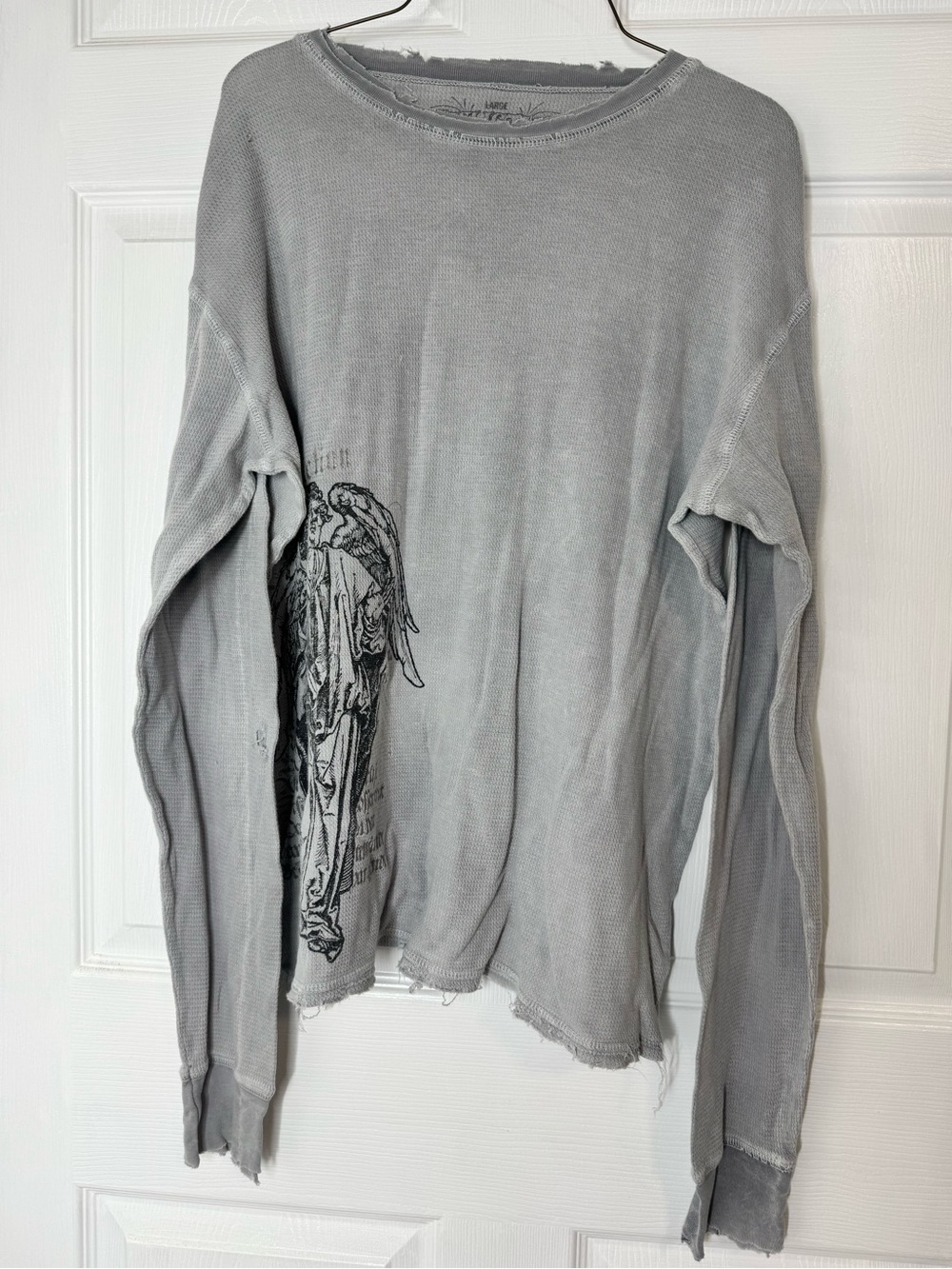 Affliction Men's Gray Distressed Crewneck Sweater with Side Graphic